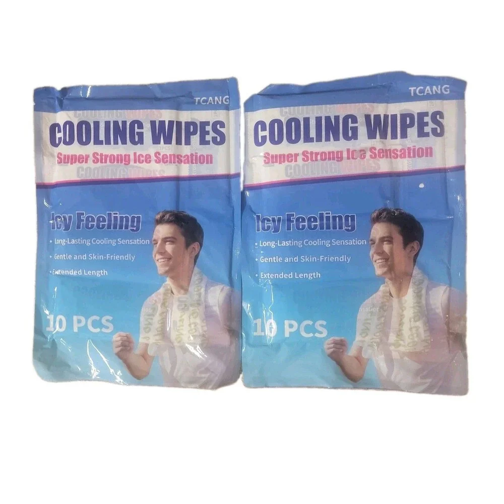 2 Pack Cooling Wipes Menthol Ice Sensation, Sensitive Skin, 10 Wipes Each Pack